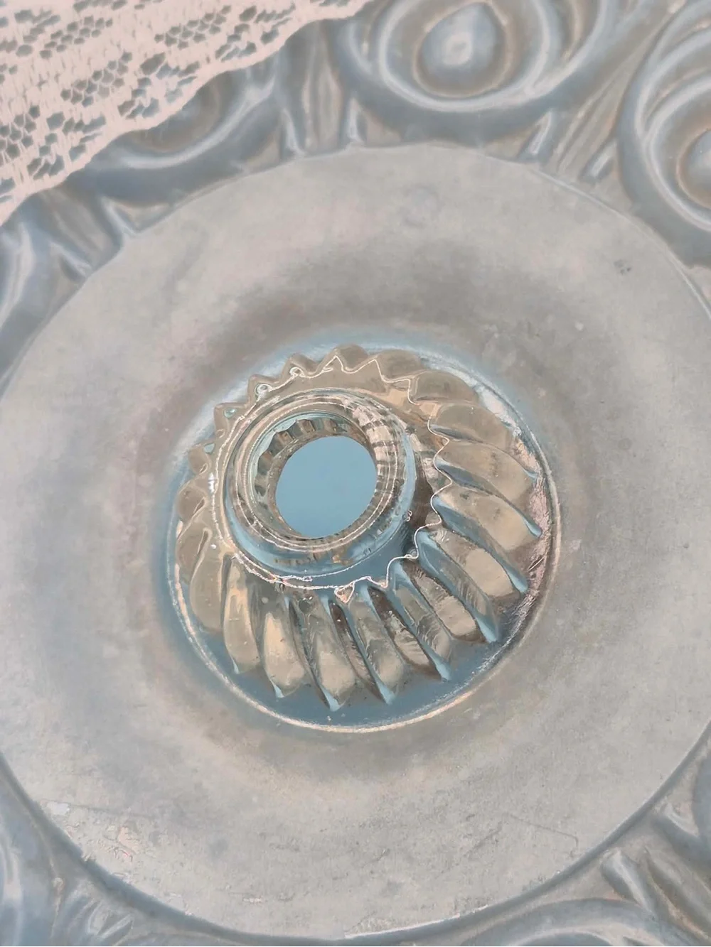 Antique 1930s Frosted Light Blue Glass Ceiling Light Shade Cover by Moe Bridges